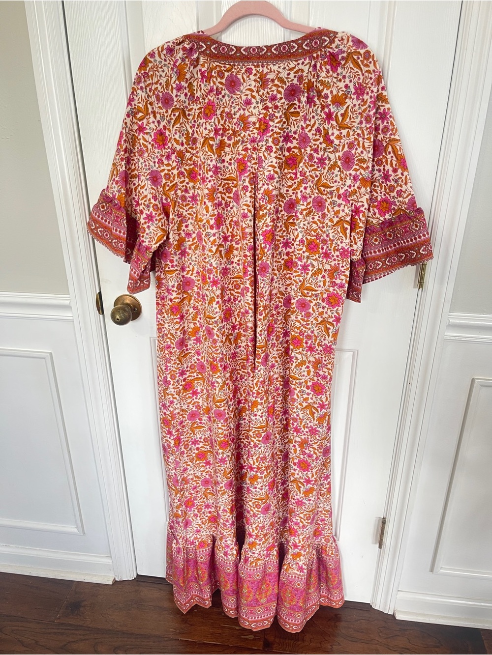GiGio Size 1X Chiffon Oversized Plus Maxi Dress Boho Maximalist Orange Pink - Picture 4 of 7